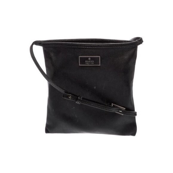 Gucci Black Leather Messenger Crossbody Bag With Adjustable Strap & Zipper Closu - Picture 1 of 6